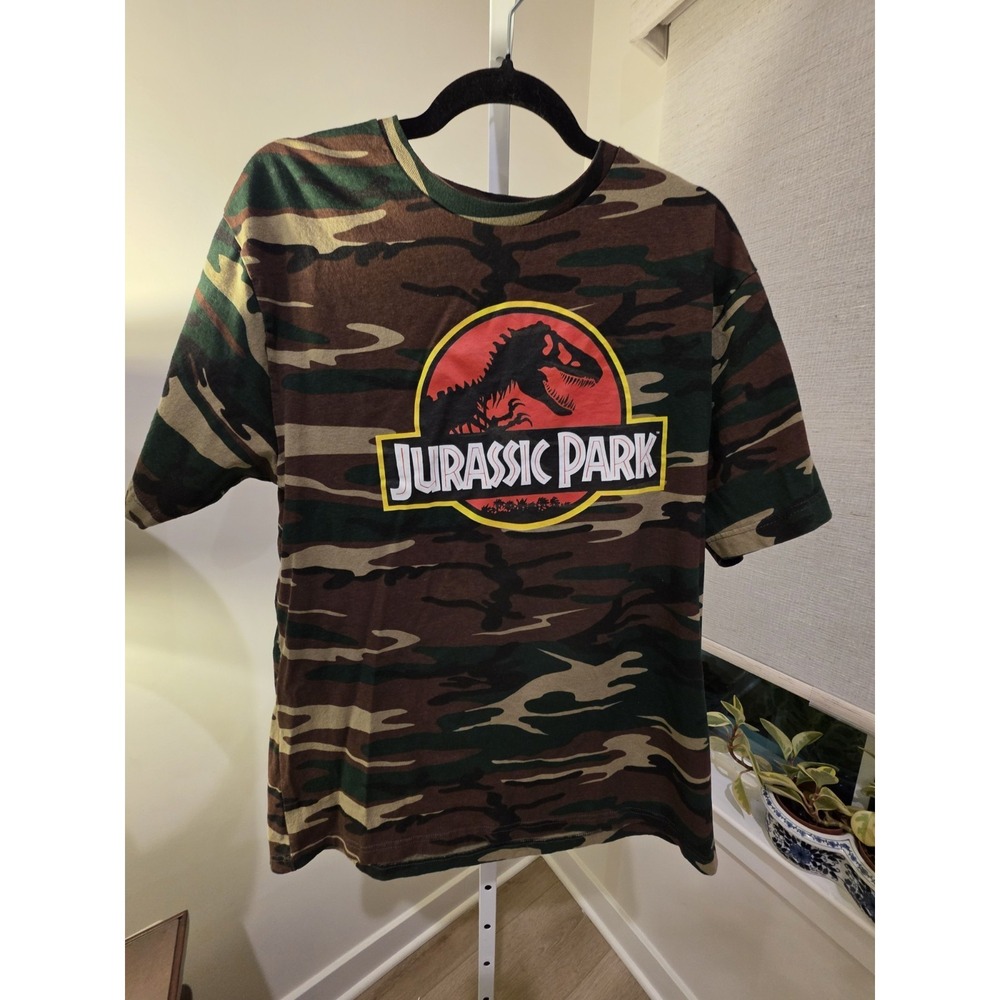 Jurassic Park Shirt Adult Large Green Camo Movie Dinosaur Short Sleeve Tee Mens